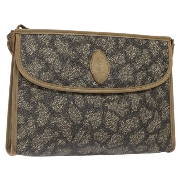SAINT LAURENT Clutch Bag PVC Leather Beige Auth - Picture 1 of 16